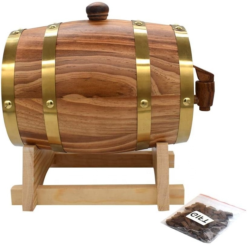 1.5L Oak Aging Barrels Whiskey Barrel Dispenser Home Wine Bucket Whiskey Barrel for Wine, Spirits, Beer,Exquisite wooden bucket