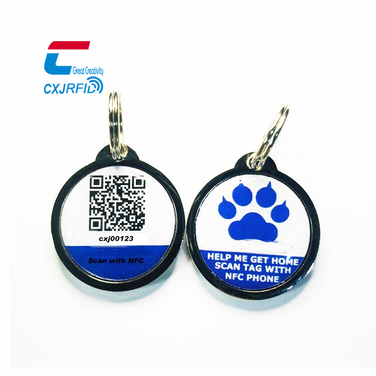 Printed Custom Qr Code Keychain And Url Programmable Rfid Epoxy Nfc Pet Id Tag