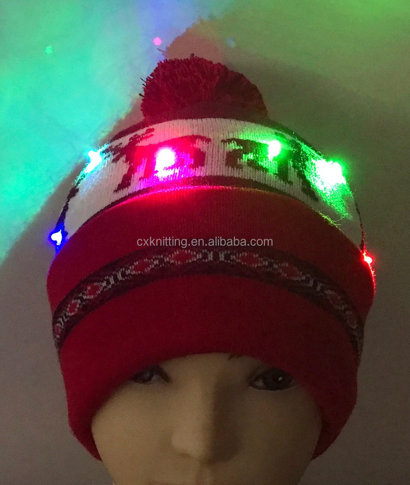 Pompom Hat Christmas LED Light Up Knit Beanie