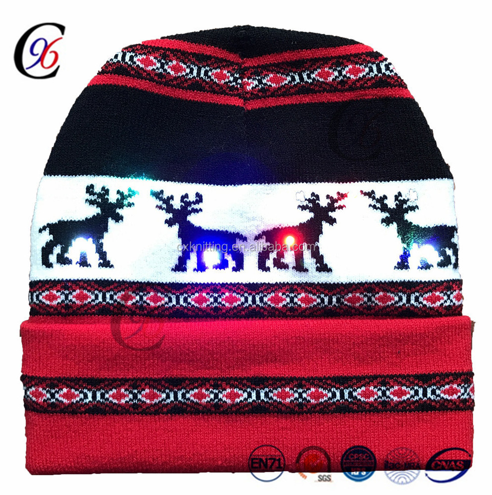 Pompom Hat Christmas LED Light Up Knit Beanie