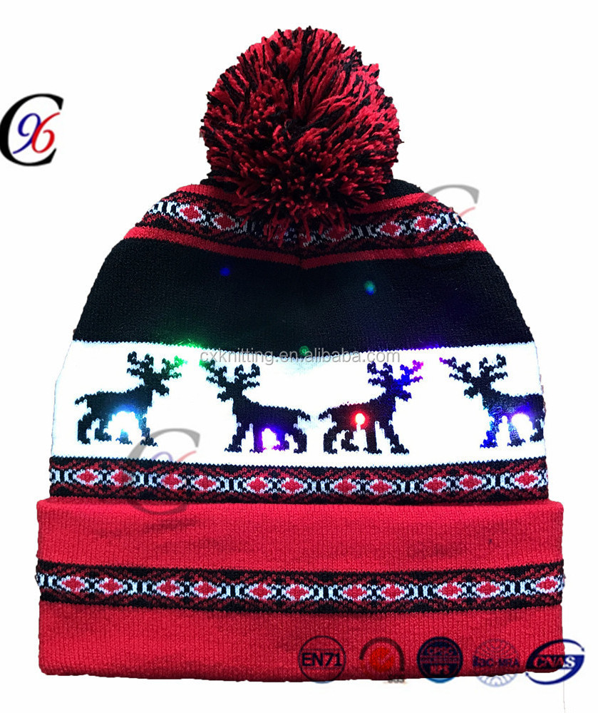 Pompom Hat Christmas LED Light Up Knit Beanie