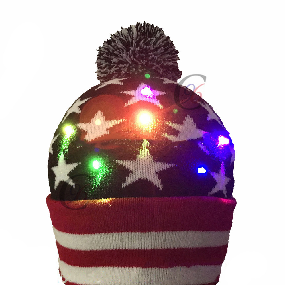 Pompom Hat Christmas LED Light Up Knit Beanie