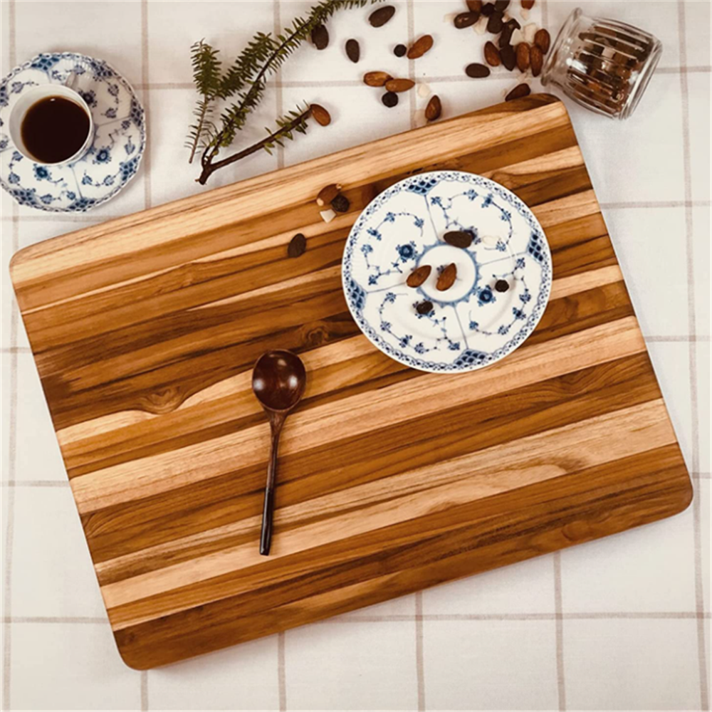 Christmas Edge Grain Chopping Block Large Reversible Teak acacia  Wood Cutting Board for food with handles