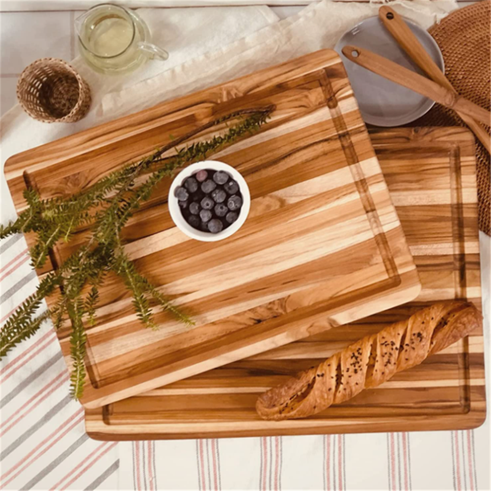 Christmas Edge Grain Chopping Block Large Reversible Teak acacia  Wood Cutting Board for food with handles