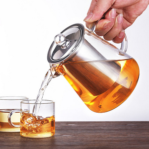 Hot Sale Custom Heat Resistant glass teapot with removable stainless steel infuse