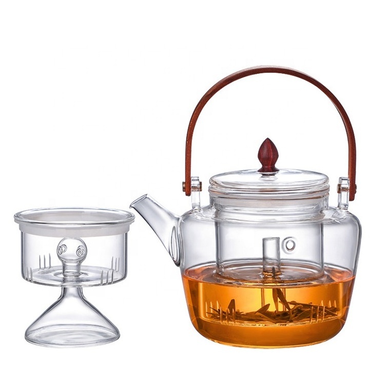 Market popular 1L capacity round Clear Thickened Glass Kettle Teapot High Borosilicate glass tea pot with removable infuser