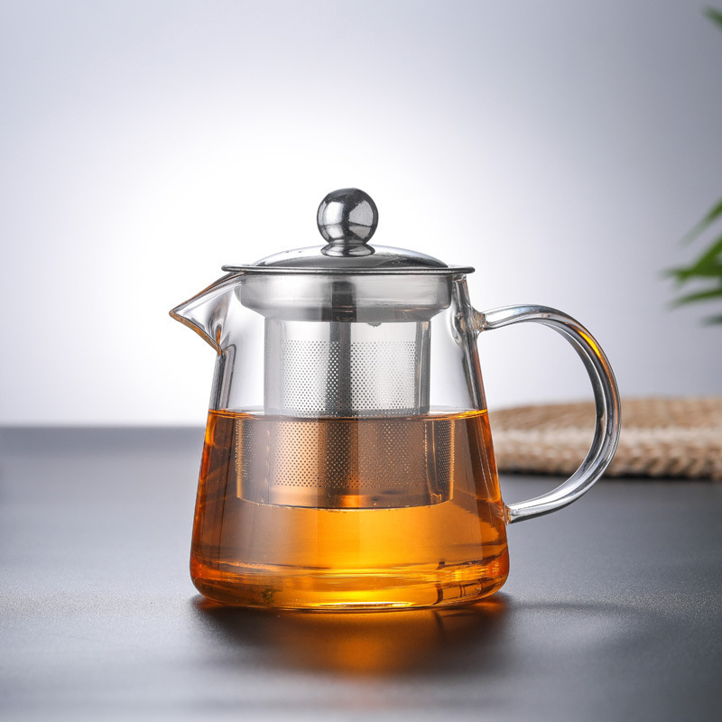 Hot Sale Custom Heat Resistant glass teapot with removable stainless steel infuse