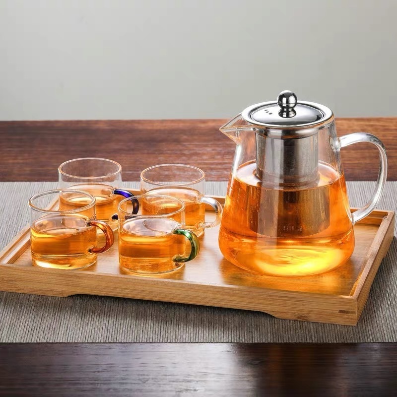 Hot Sale Custom Heat Resistant glass teapot with removable stainless steel infuse