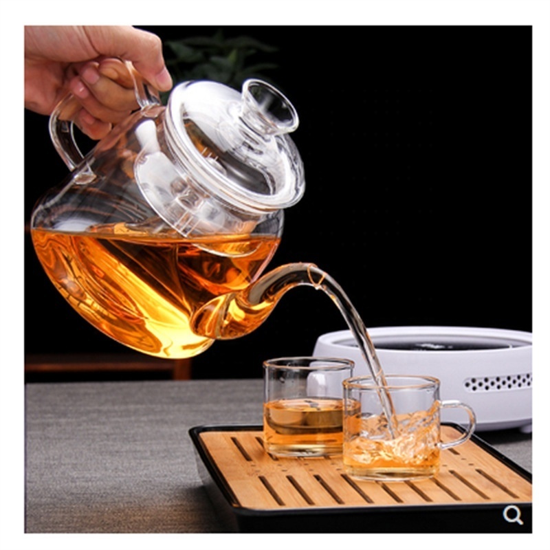 Market popular 1L capacity round Clear Thickened Glass Kettle Teapot High Borosilicate glass tea pot with removable infuser