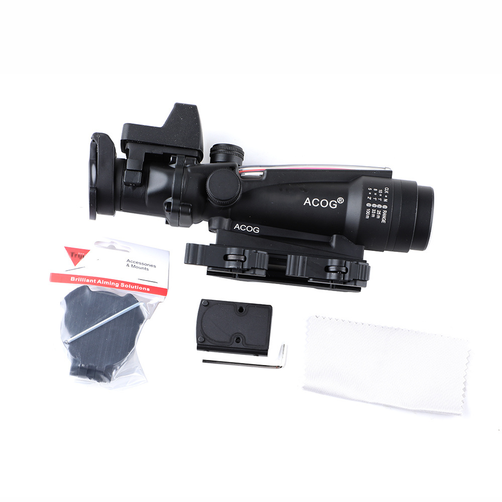 Tactical ACOG 3.5X35 Prism Scope Sight QD Quick Detach Red Fiber Illuminated Scope With Mini Red Dot Hunting Accessories