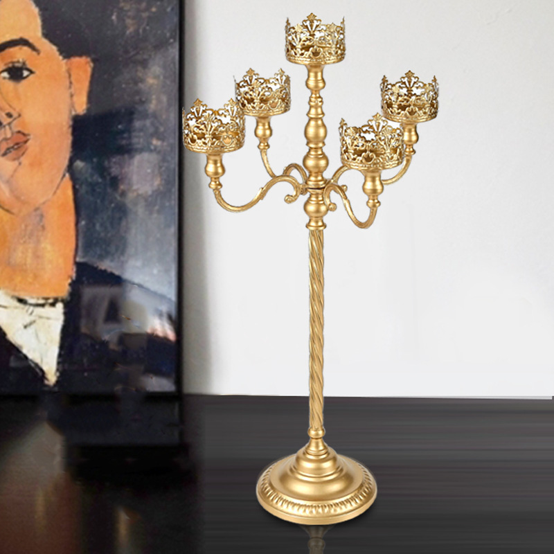 Iron Candlestick Holders Vintage Metal Candelabra Candlestick Holders for 2.75 inch Candles 5 Arms Candle Holder