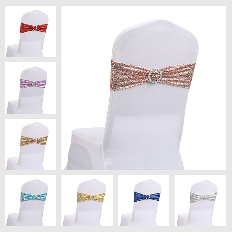 Hot Selling Spandex Wedding Sashes Gold Chair Sashes Chair Cover Stretch Band With Buckle Slider For Wedding Banquet Decoration