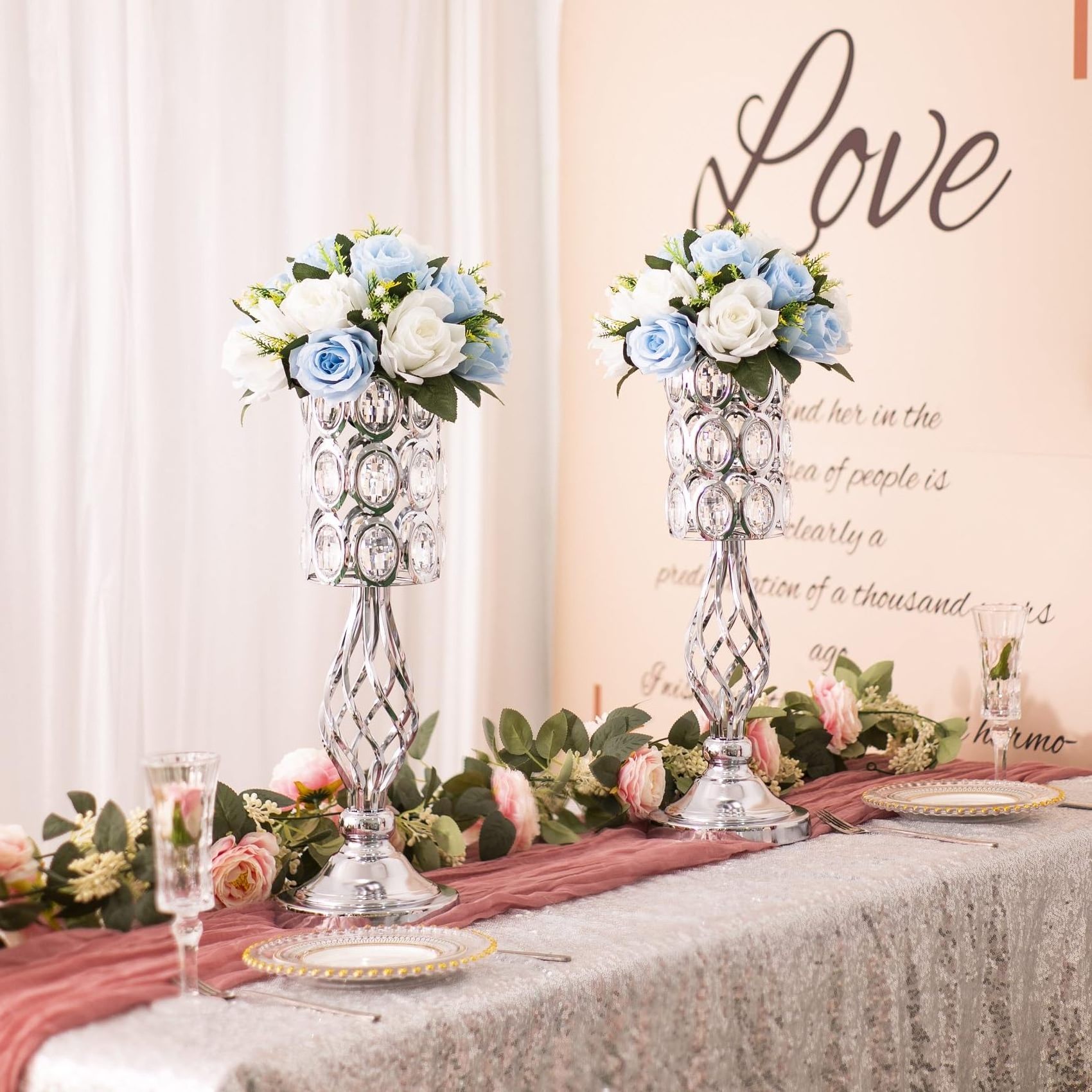 Table Decor Accessories Silver Gold Metal Floral Stand Tall Flower Vase Wedding Centerpiece Stands for wedding