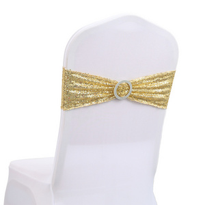 Hot Selling Spandex Wedding Sashes Gold Chair Sashes Chair Cover Stretch Band With Buckle Slider For Wedding Banquet Decoration