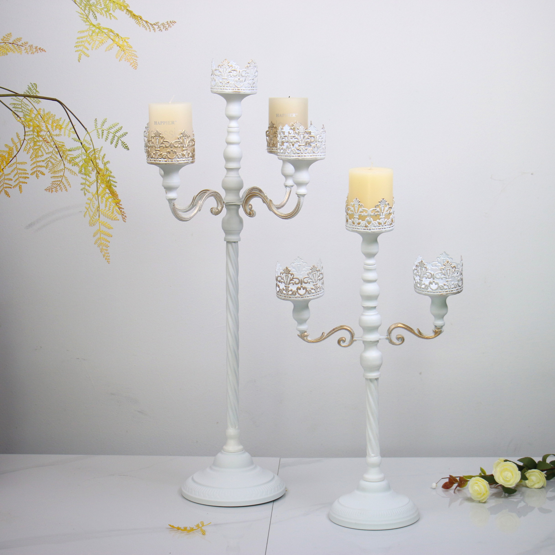 Iron Candlestick Holders Vintage Metal Candelabra Candlestick Holders for 2.75 inch Candles 5 Arms Candle Holder