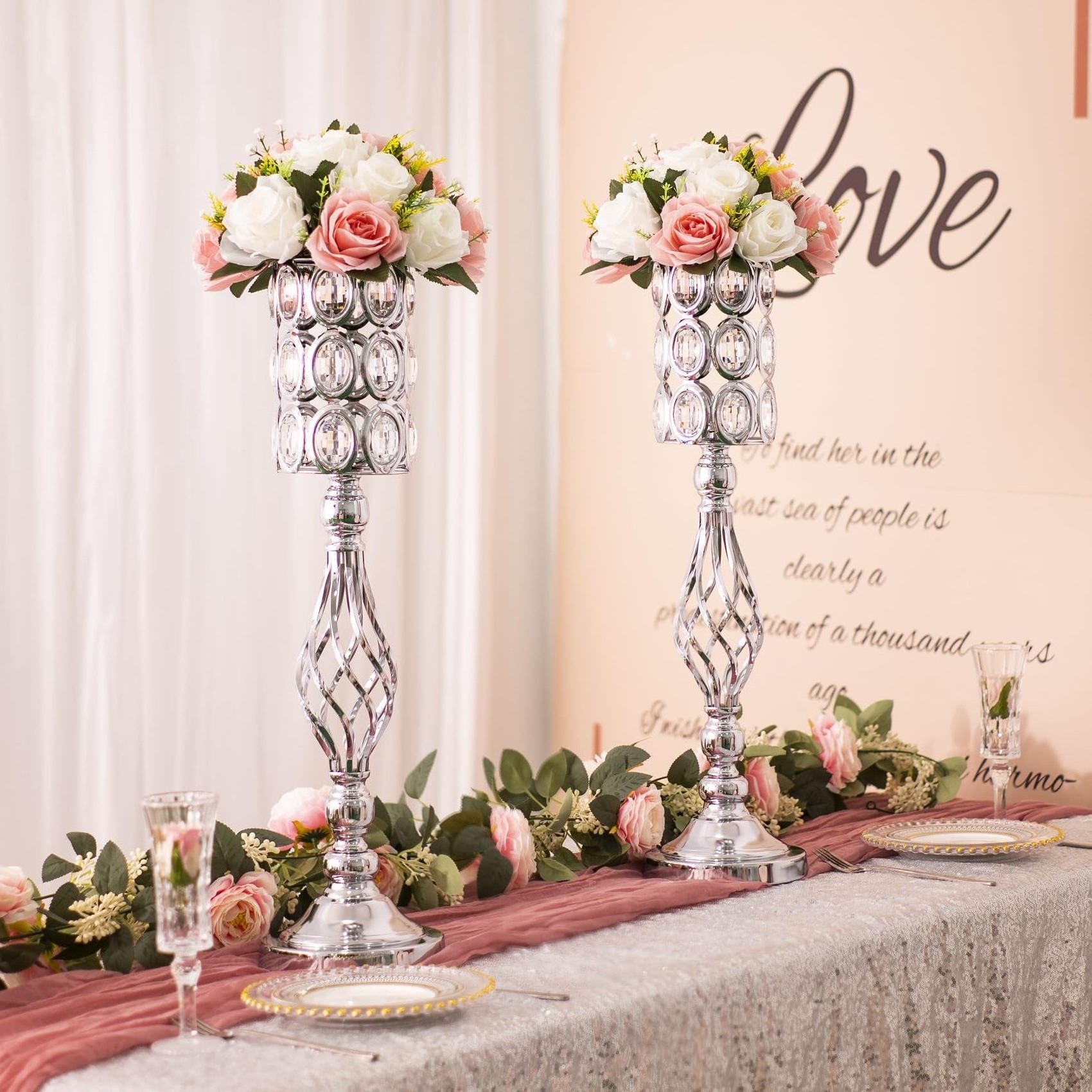 Table Decor Accessories Silver Gold Metal Floral Stand Tall Flower Vase Wedding Centerpiece Stands for wedding