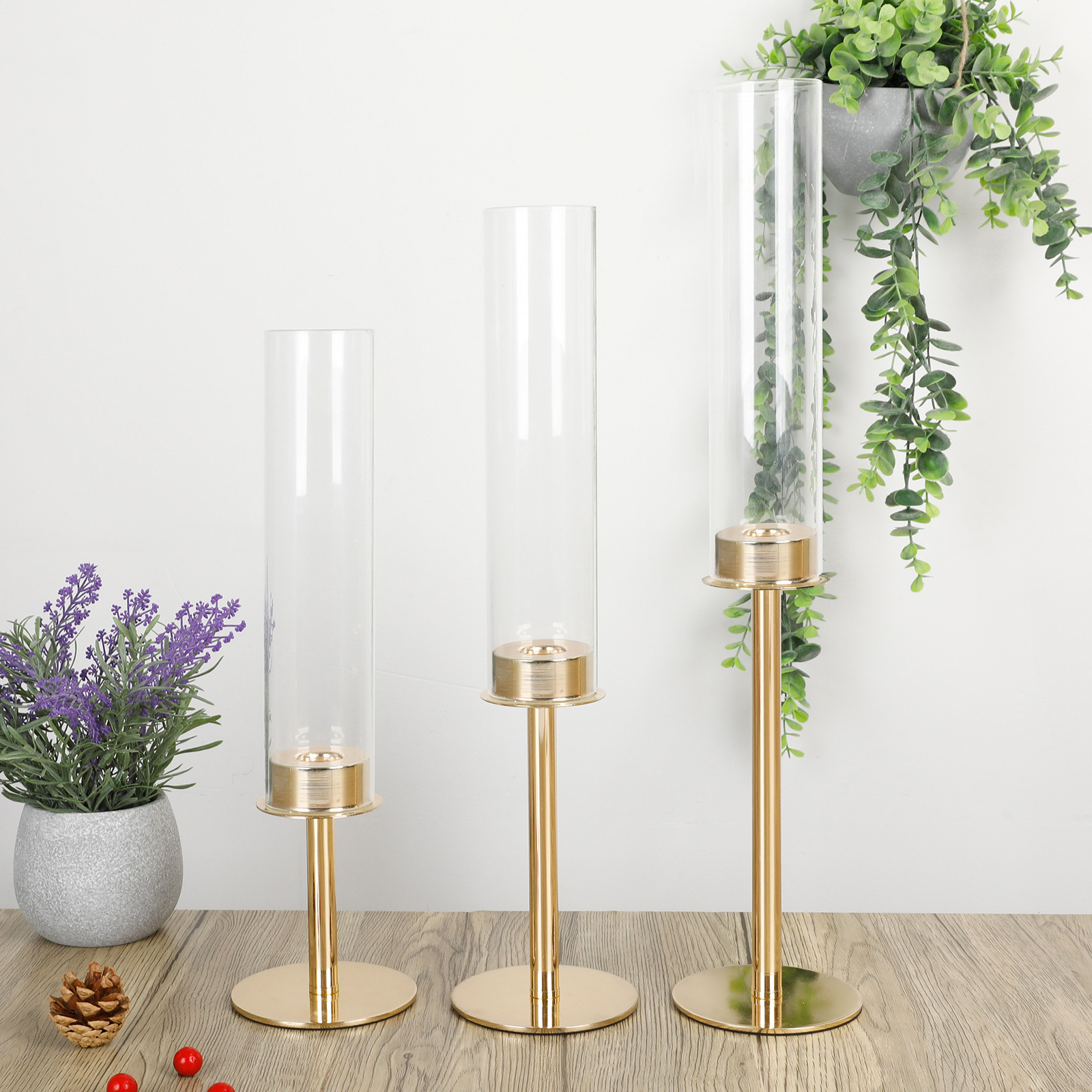 Set of 3 Gold Taper Candle Holders Tall Brass Candlestick Holder Candle Stand  Table Centerpiece for Wedding Party Decor