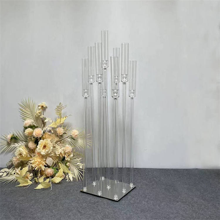 9 Head Acrylic Candelabra Centerpieces Stand Candlestick Wedding Table Decoration Transparent Tall Acrylic Clear Candle Holders