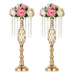 Crystal Pendant Rustic Twist-like Vase Gold Metal Party Pcs Decoration Wedding CenterpieceTall Flower Vase Flower Stand