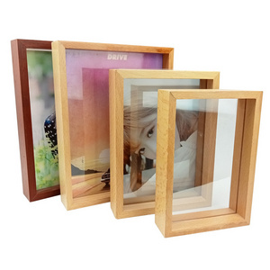 Transparent Double Sided Glass Picture Frame Wooden Floating Photo Frame Wall Art Picture Frame