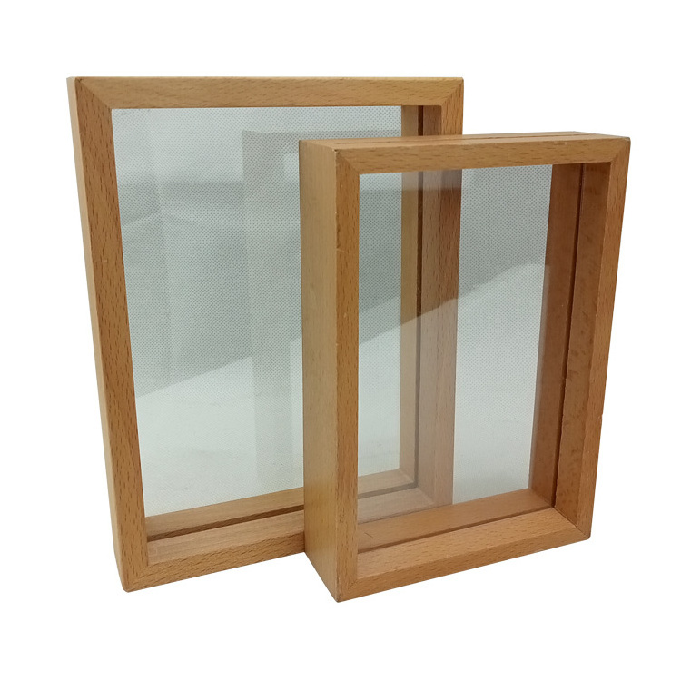 Transparent Double Sided Glass Picture Frame Wooden Floating Photo Frame Wall Art Picture Frame