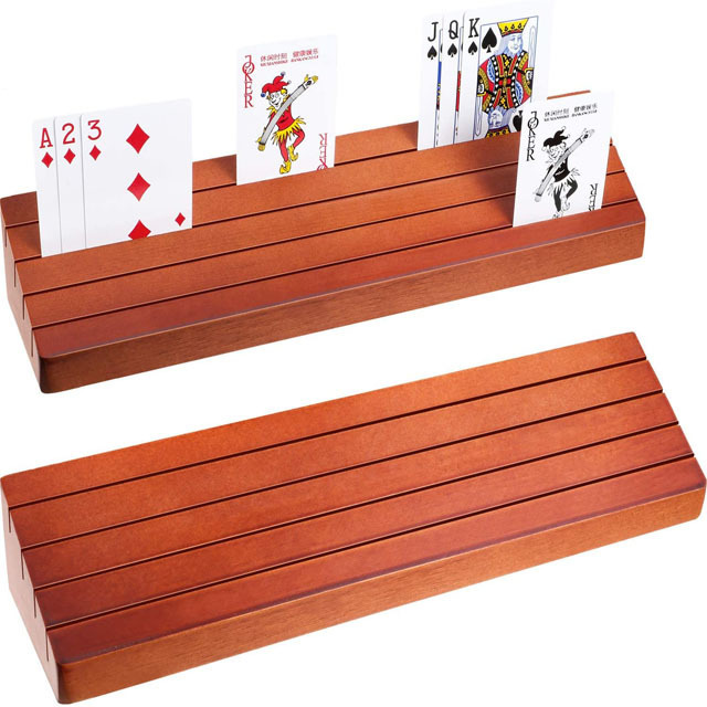 Wood Playing Card Holders Tray Racks Organizer Set Of  Kids Seniors Adults Latest Version For Bridge Canasta Card Playing