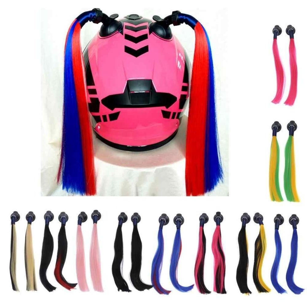 Colors Available Fashion Bike Helmet Wig Suction Cup Helmet Mohawk Ponytail Motorcycle Helmet Wig Women Hair