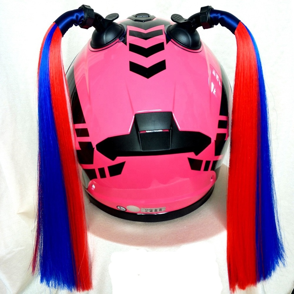 Colors Available Fashion Bike Helmet Wig Suction Cup Helmet Mohawk Ponytail Motorcycle Helmet Wig Women Hair