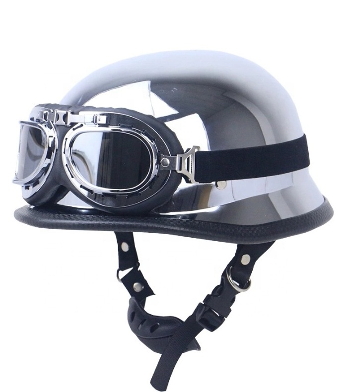 Half Face Helmet Electroplating Chrom Silver Retro Motorcycle Outside Riding Half Face Helmet With Glasses