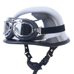 Half Face Helmet Electroplating Chrom Silver Retro Motorcycle Outside Riding Half Face Helmet With Glasses