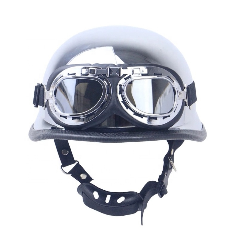 Half Face Helmet Electroplating Chrom Silver Retro Motorcycle Outside Riding Half Face Helmet With Glasses