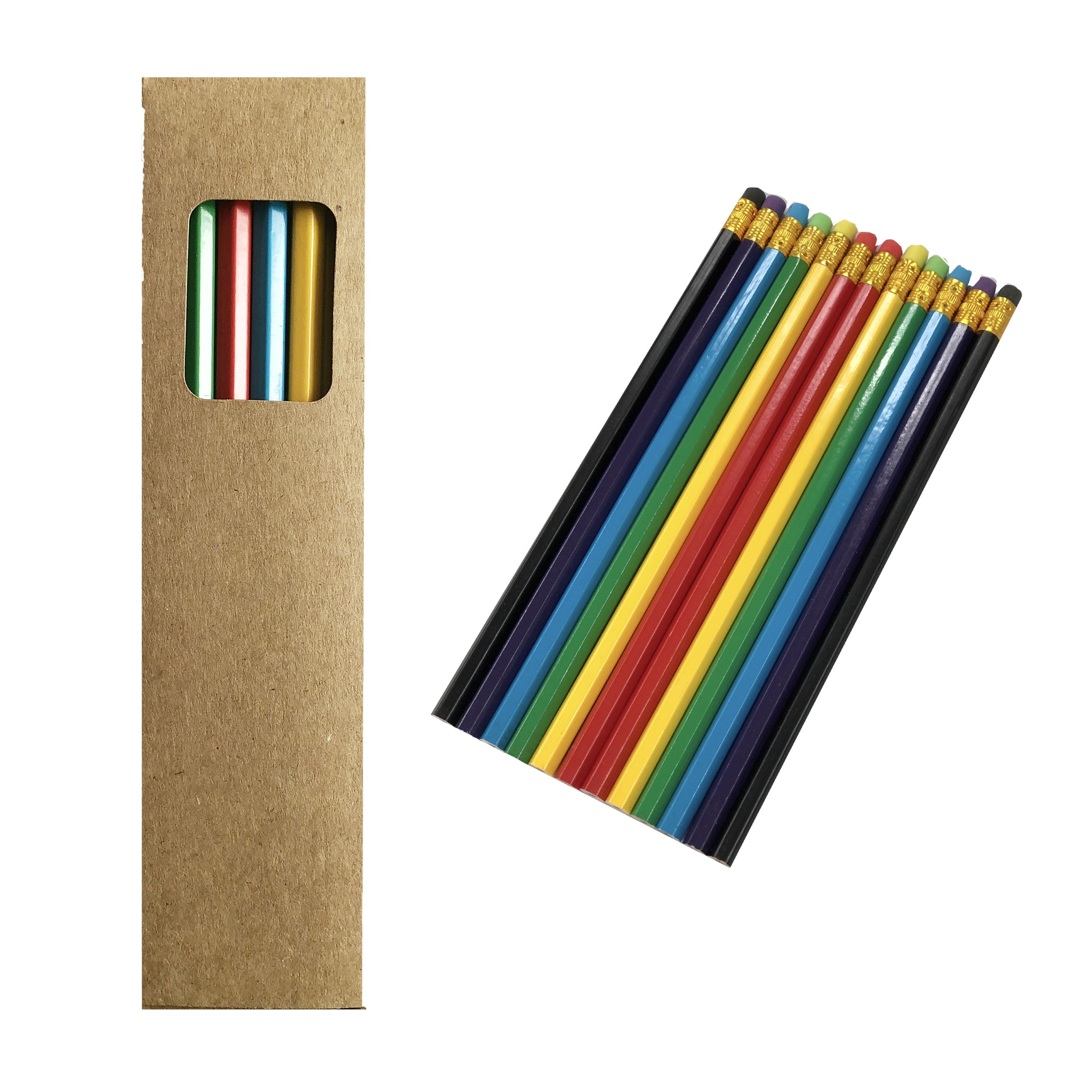 Graphite #2 HB hexagonal wood pencil set with eco-friendly kraft paper box,12pcs,gifts for school kids