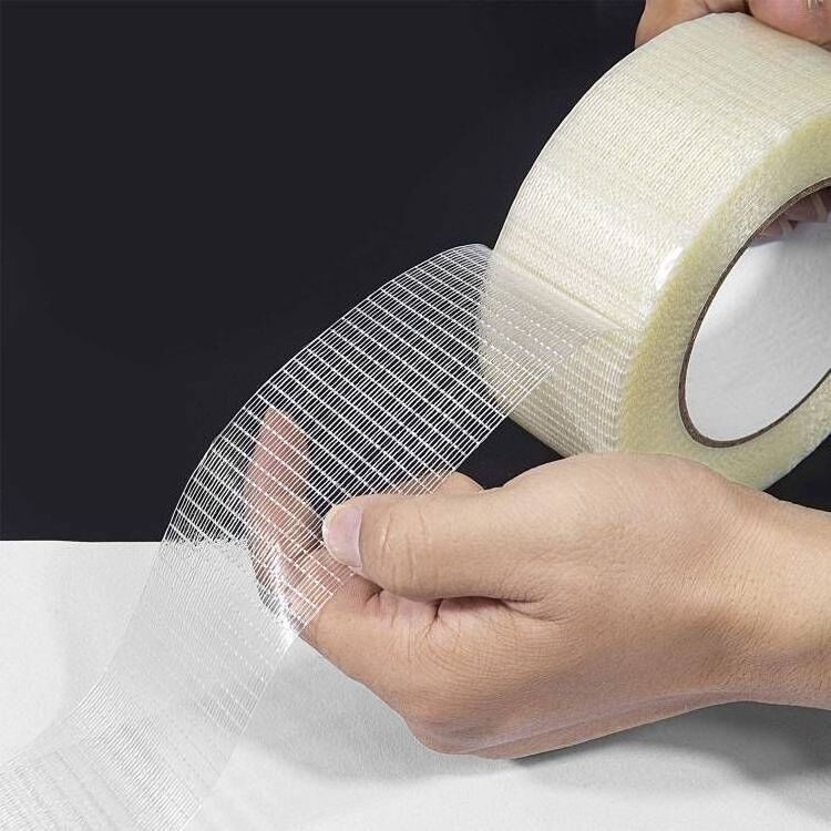 Heavy duty Reinforced Glass Fiber cross weave Semi Clear Self Adhesive strapping Fiberglass Filament Tape for Battery