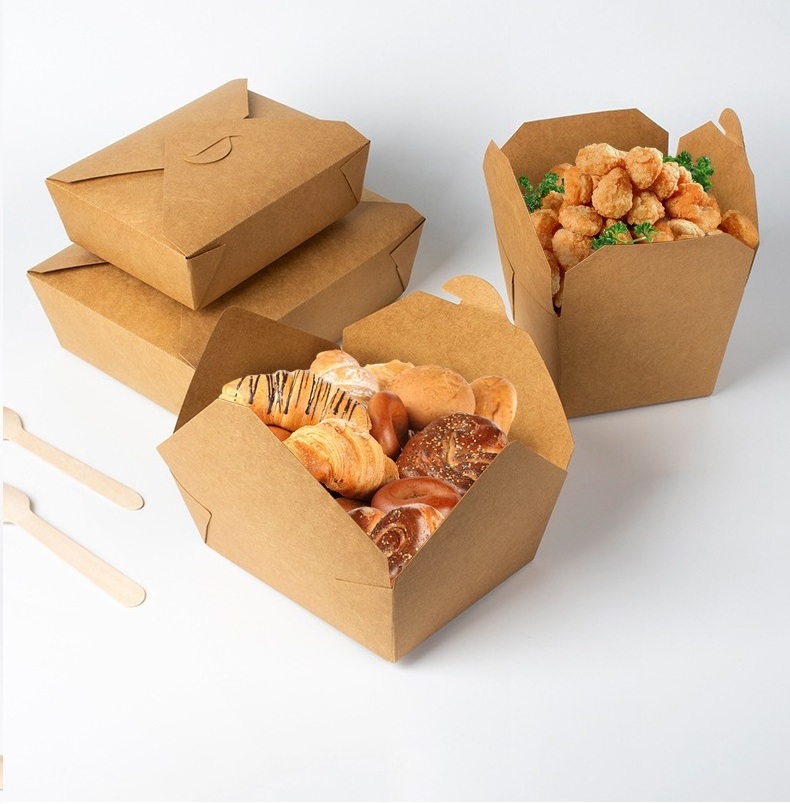 Printable Kraft Paper Disposable Food Packaging Lunch Meal Fried Chicken Salad Takeout Packing Box