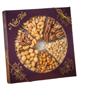 Custom Design Printing Nuts Snack Dry Fruit Food Packaging platter Package Box with Airtight Compartment Window