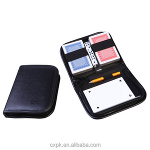 Custom Design Black Custom Poker Card Wholesale Double Poker Sets with PU Packing Case