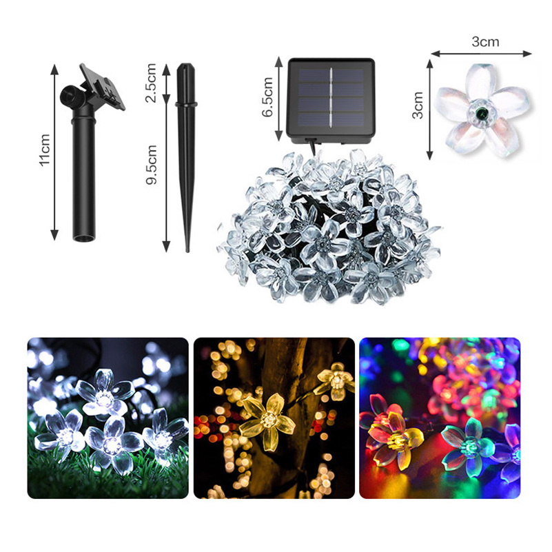 50LED Waterproof Cherry Blossom Decorations Outdoor Holiday Lighting Garden Christmas Solar String Light