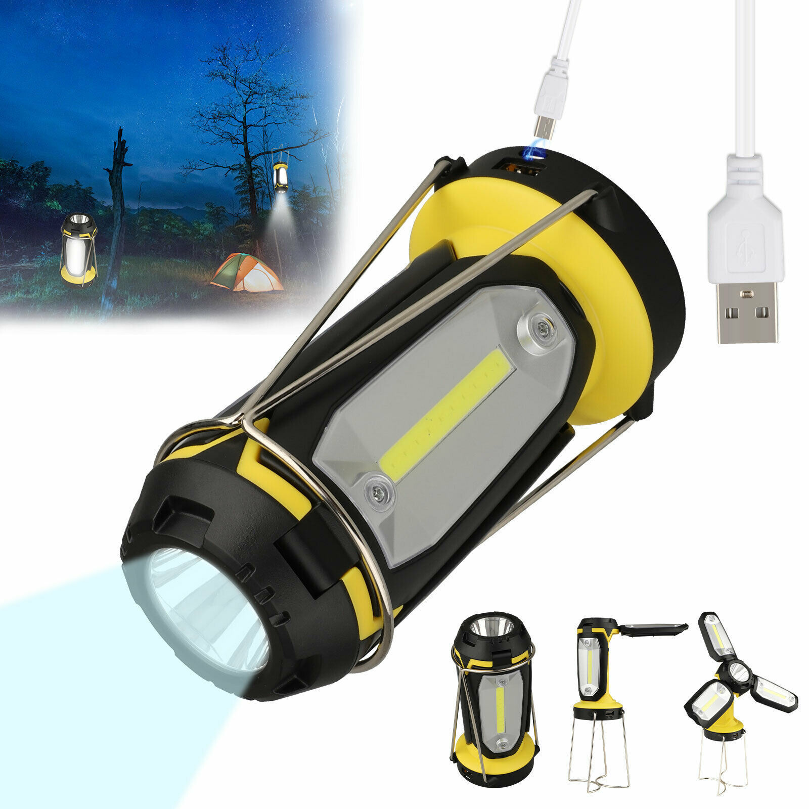 cob Camping Light Torch USB Rechargeable LED Collapsible Camping Lantern