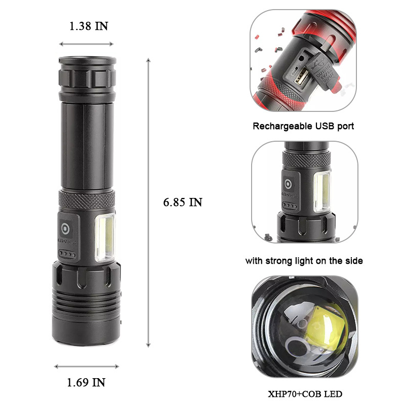 High quality outdoor hlm rechargeable adjustable self defense hunting led flashlight torches