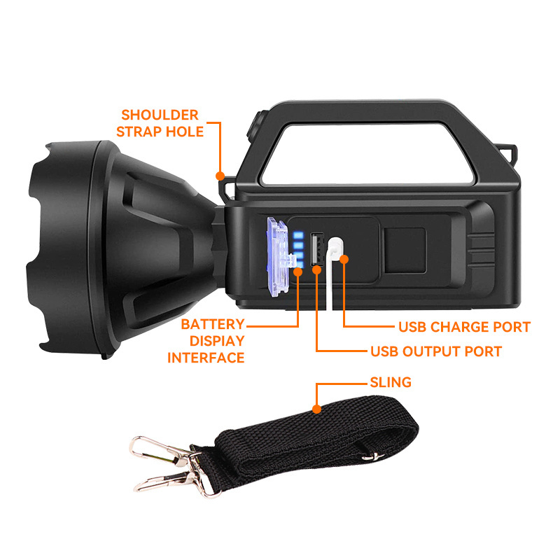 6000 Lumens Super Bright Flashlight with COB sidelights 4 Modes Rechargeable LED Spotlight