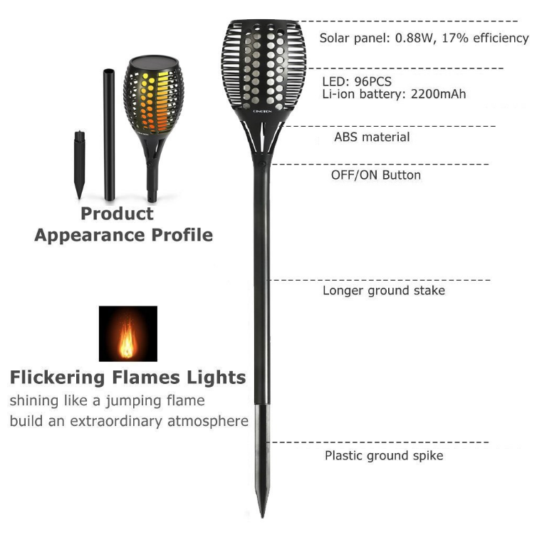 Hot Selling  LED Solar Garden Torch Light Outdoor Pathway Lawn flame Light