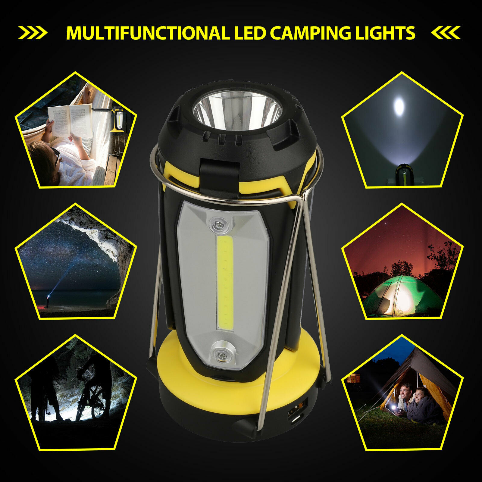 cob Camping Light Torch USB Rechargeable LED Collapsible Camping Lantern