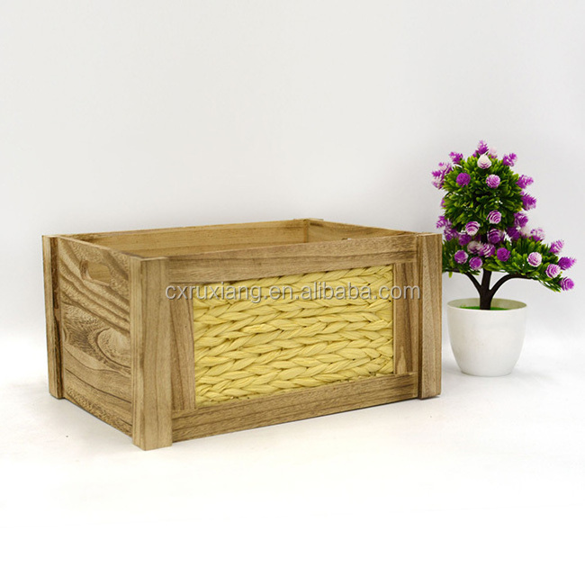 Antique wood and rope natural straw woven fruit basket storage bins wholesale