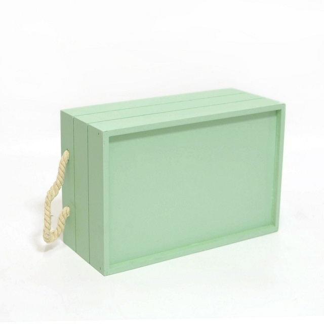 Green paulownia small wooden crate box with rope handles