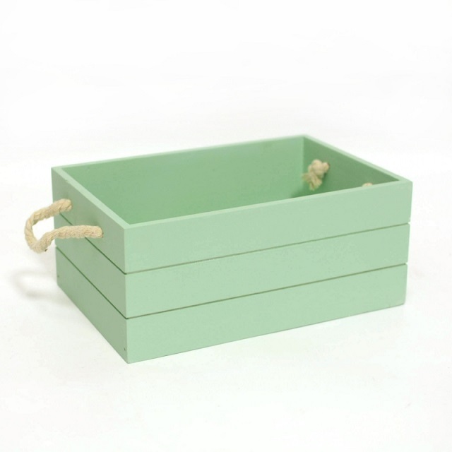 Green paulownia small wooden crate box with rope handles