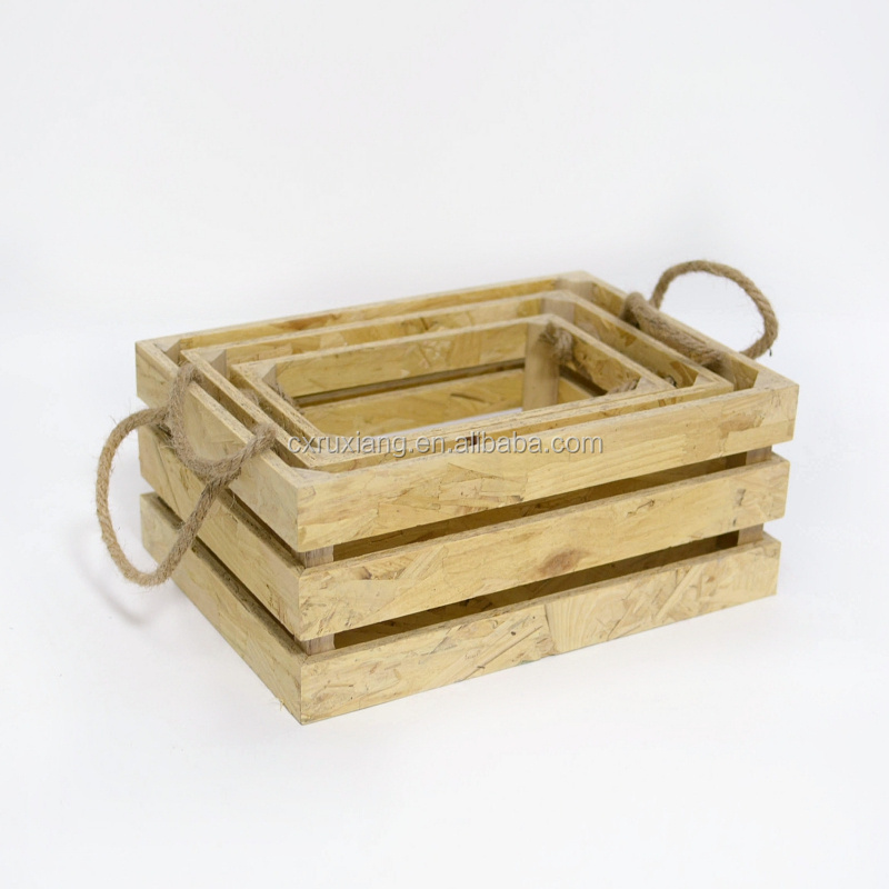 Set Of 3 Small wooden craft tomato storage box without lid