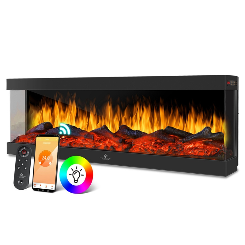 2024 new design 72 inch wifi control multicolor LED flame 3 sides insert or wall recessed electric fireplace