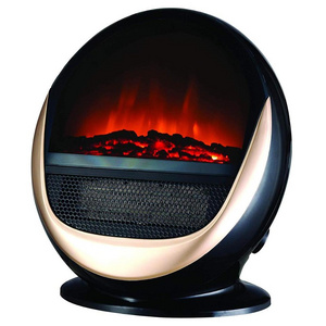 new design mini small desktop log flame effect heater round electric fireplace