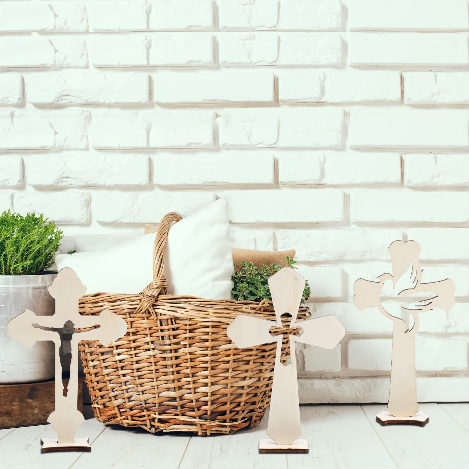 Small Baptism Decor Rustic Standing Cross for Table First Communion,Wooden Cross Catholic Wood Crosses for Crafts