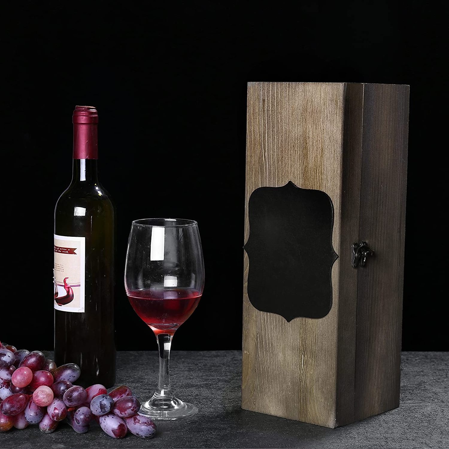 Rustic Burnt Solid Wood Wine Bottle Gift Box with Latched Lid